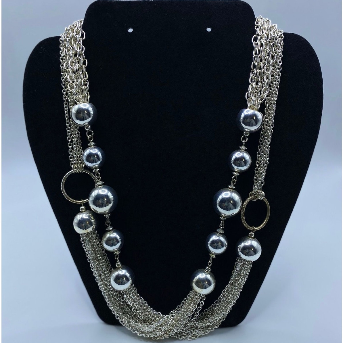 Chic Silver Extra-Long Layering Chain Pearl Statement Necklace 25$